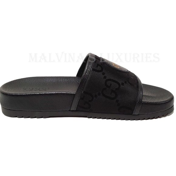 GUCCI SHOES MENS SLIDES OFF THE GRID BLACK LEATHER AND NYLON GG LOGO - Picture 10 of 16